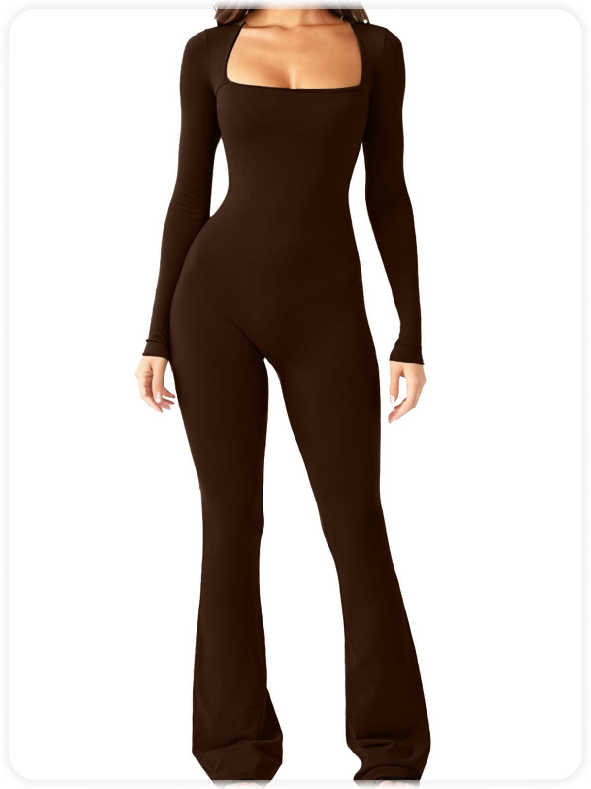 Square Neck Plain Long Sleeve Jumpsuit
