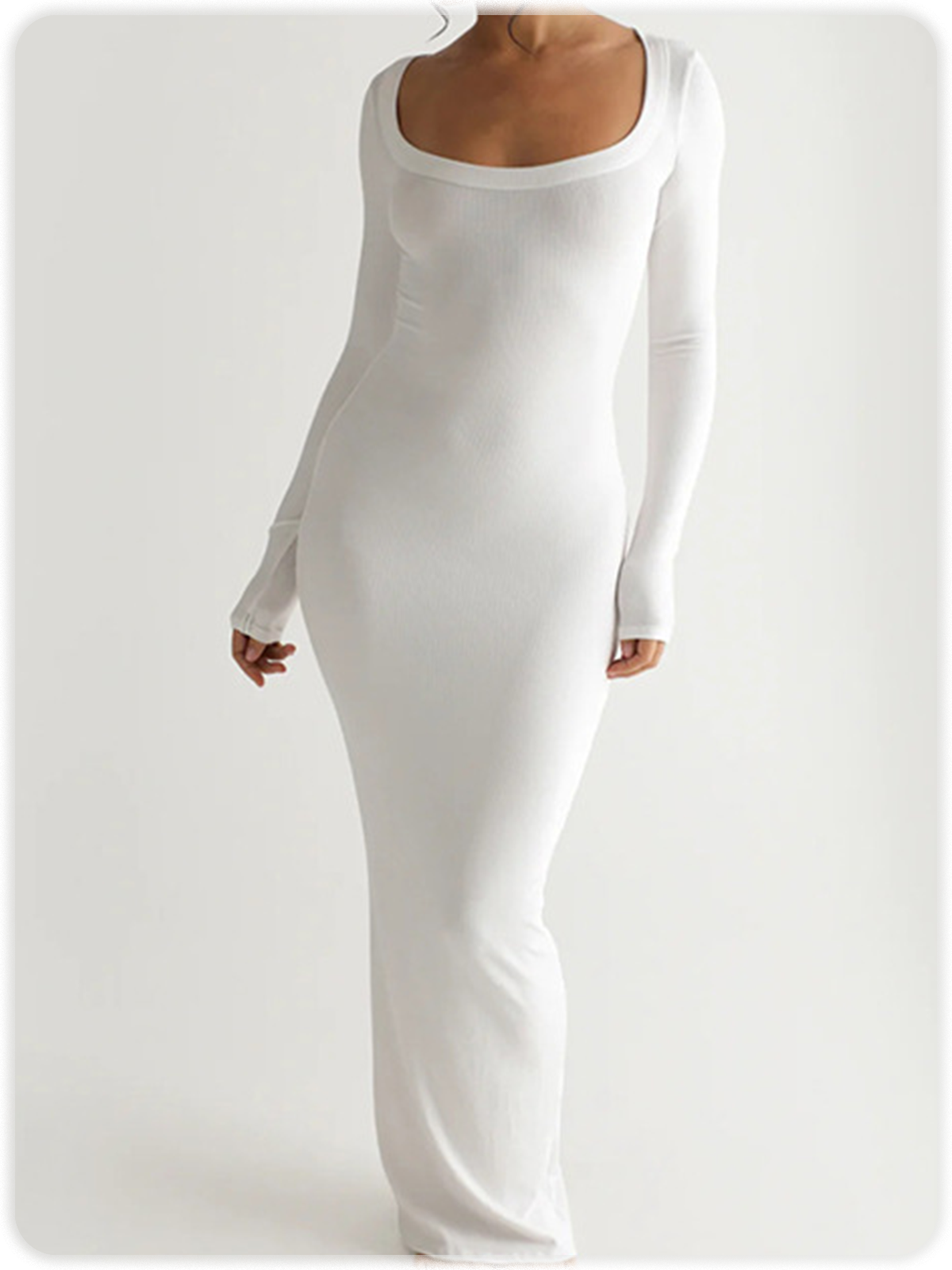Crew Neck Plain Long Sleeve Maxi Dress