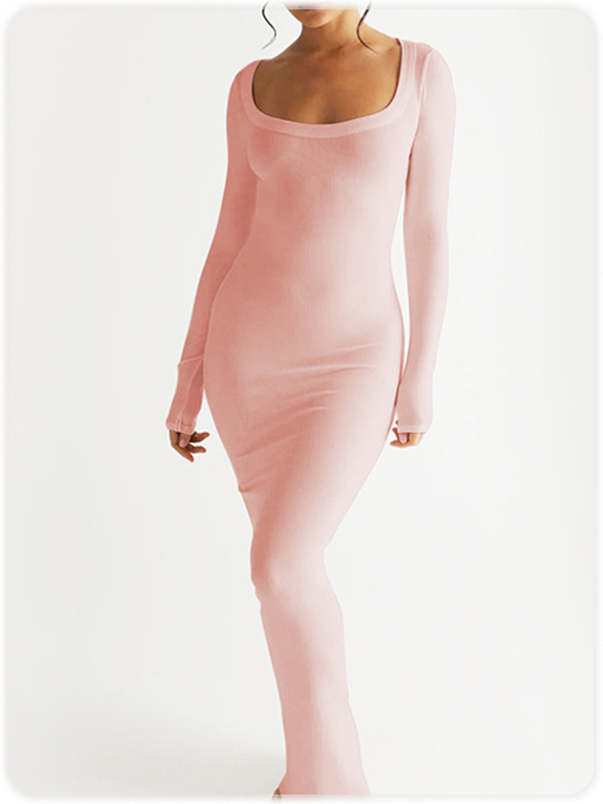 Crew Neck Plain Long Sleeve Maxi Dress