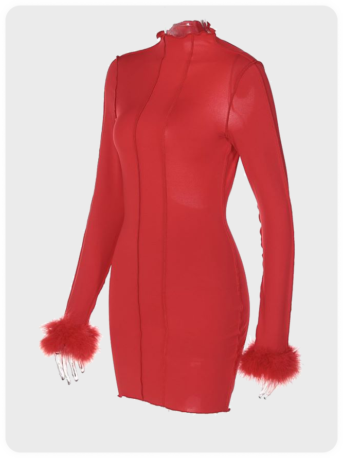 Crew Neck Plain Long Sleeve Short Dress