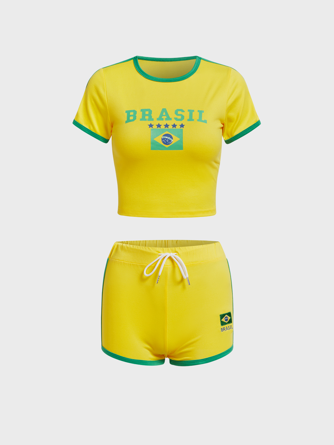 Brasil Color Block Crop Top With Shorts Two-Piece Set