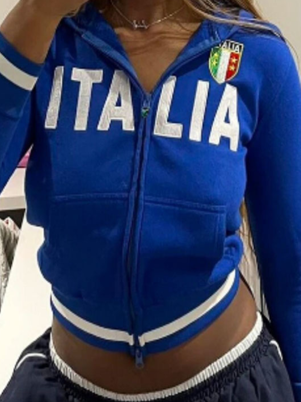 Italia Zipper Text Letters Long Sleeve Hoodie