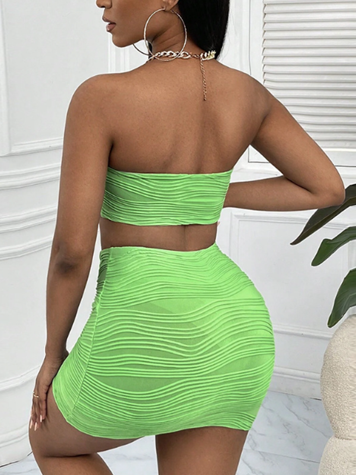 Texture Fabric Plain Tube Top With Skirt Two-Piece Set
