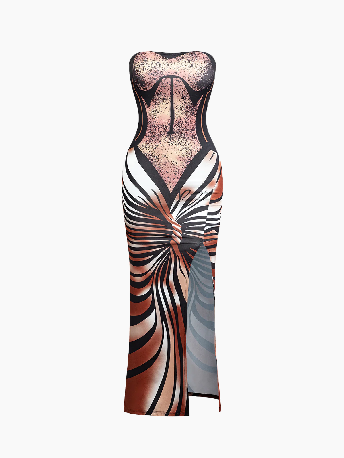 Body Print Strapless Striped Sleeveless Maxi Dress