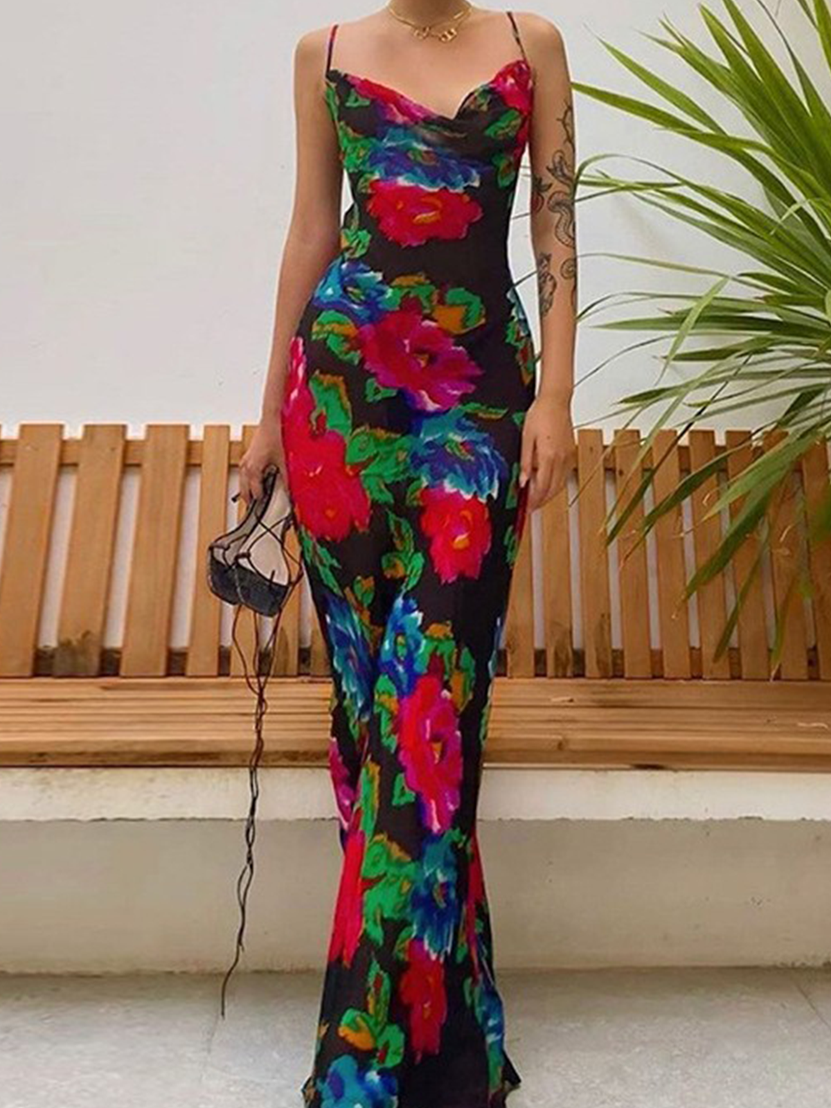 Spaghetti Floral Pattern Sleeveless Maxi Dress