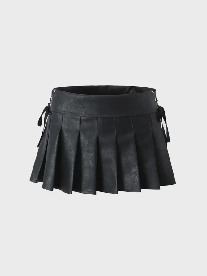 PU Lace Up Tie Dye Mini Skirt