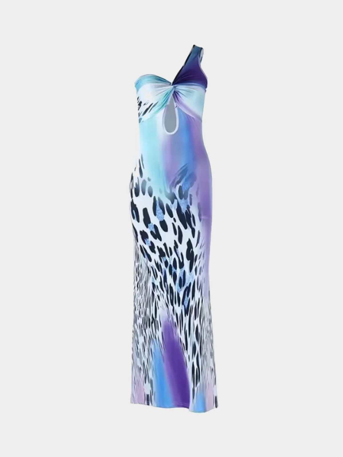 Cut Out One Shoulder Leopard Sleeveless Maxi Dress