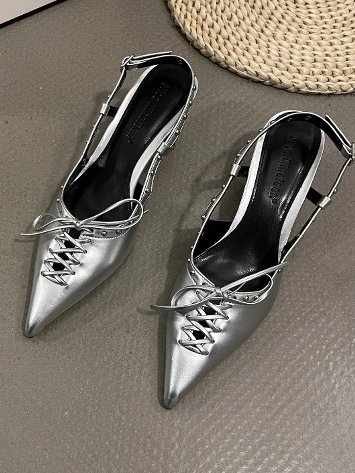 Pointed Toe Lace-Up Block Heel Strap Single Shoes