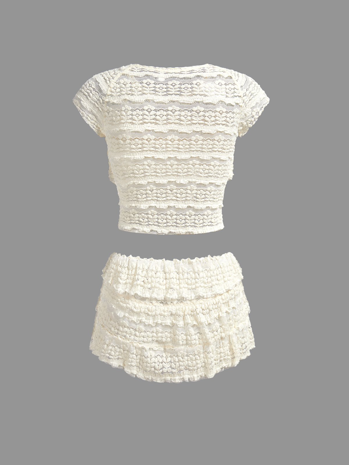 Lace Plain Top With Skirt Two-Piece Set