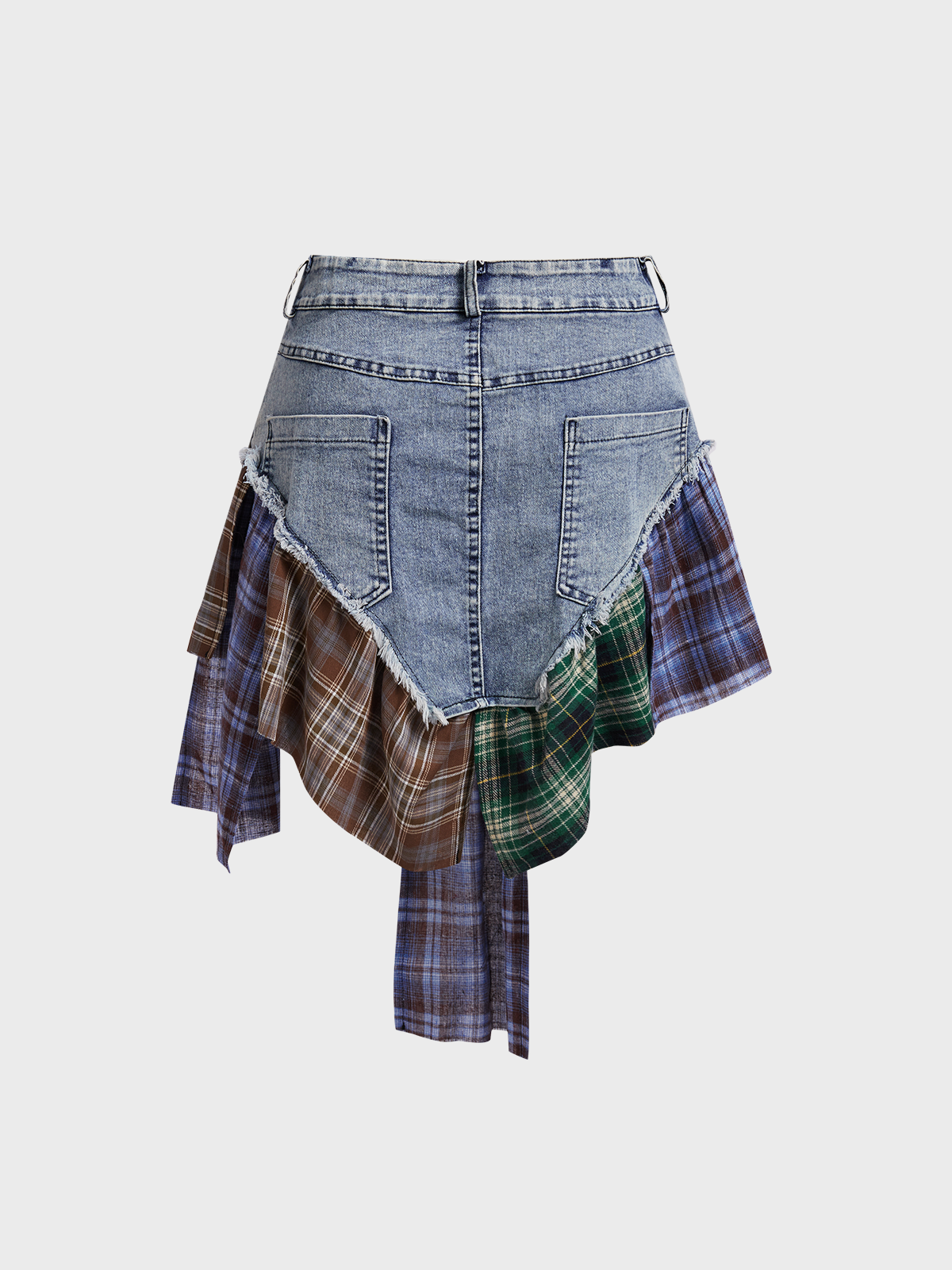 Denim Plaid Mini Denim Skirt