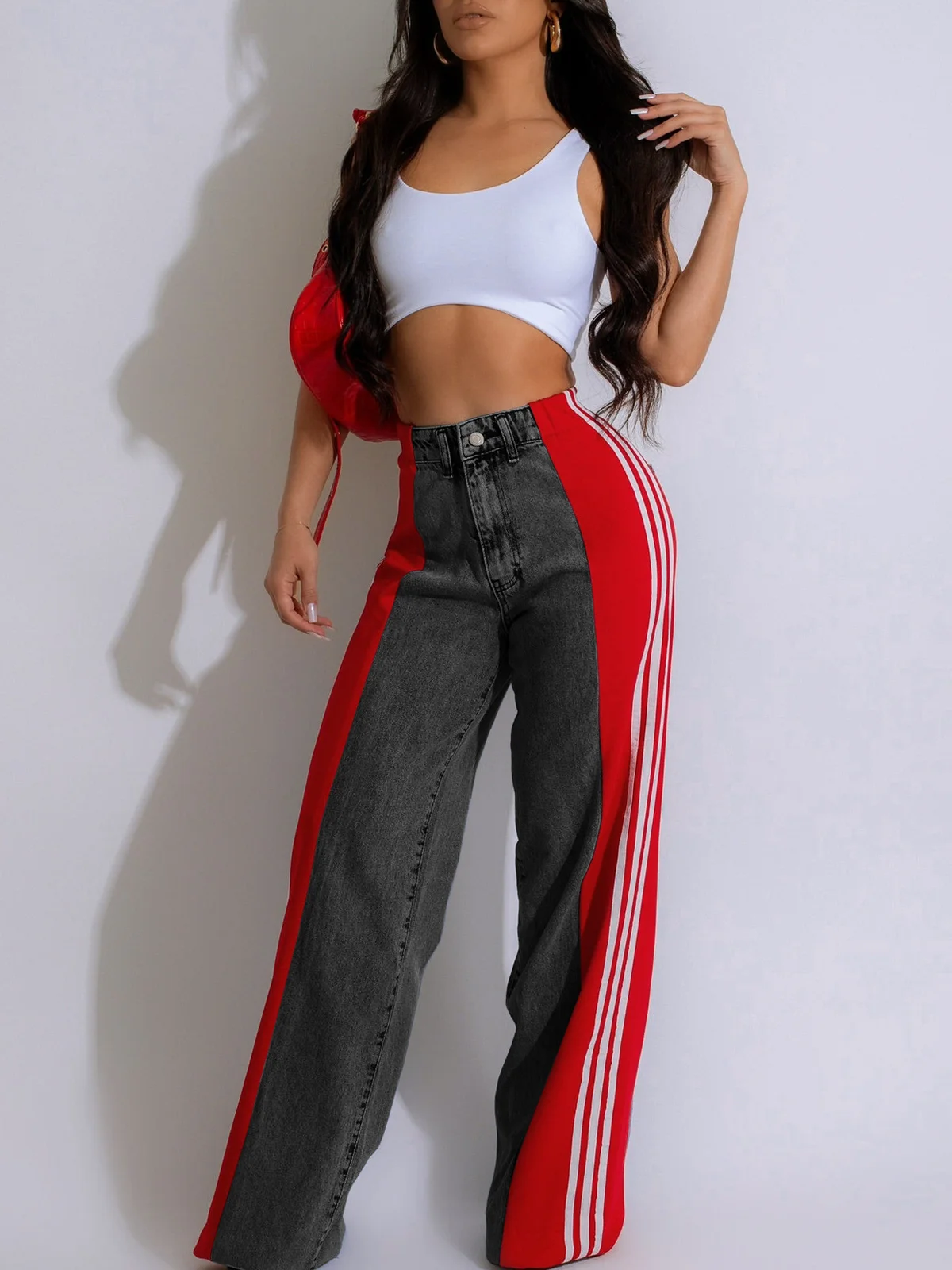 Denim Color Block Straight Pants Jeans