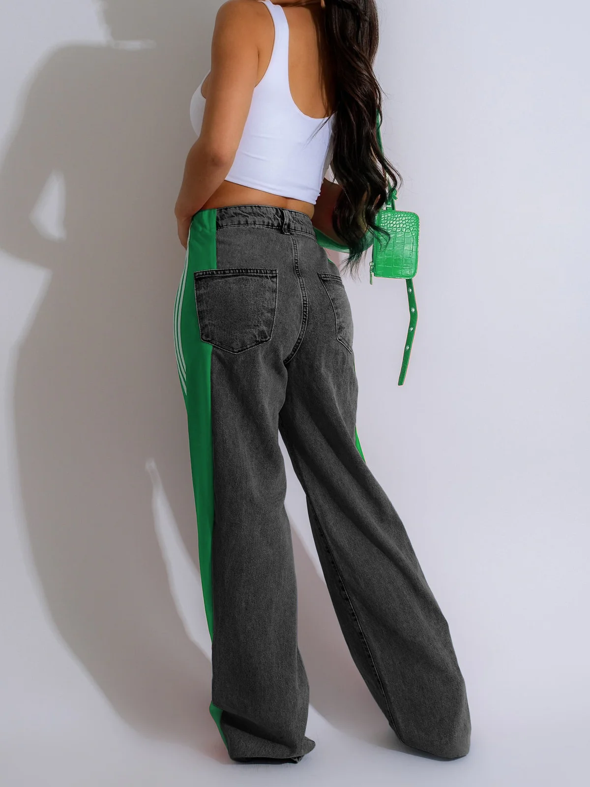 Denim Color Block Straight Pants Jeans