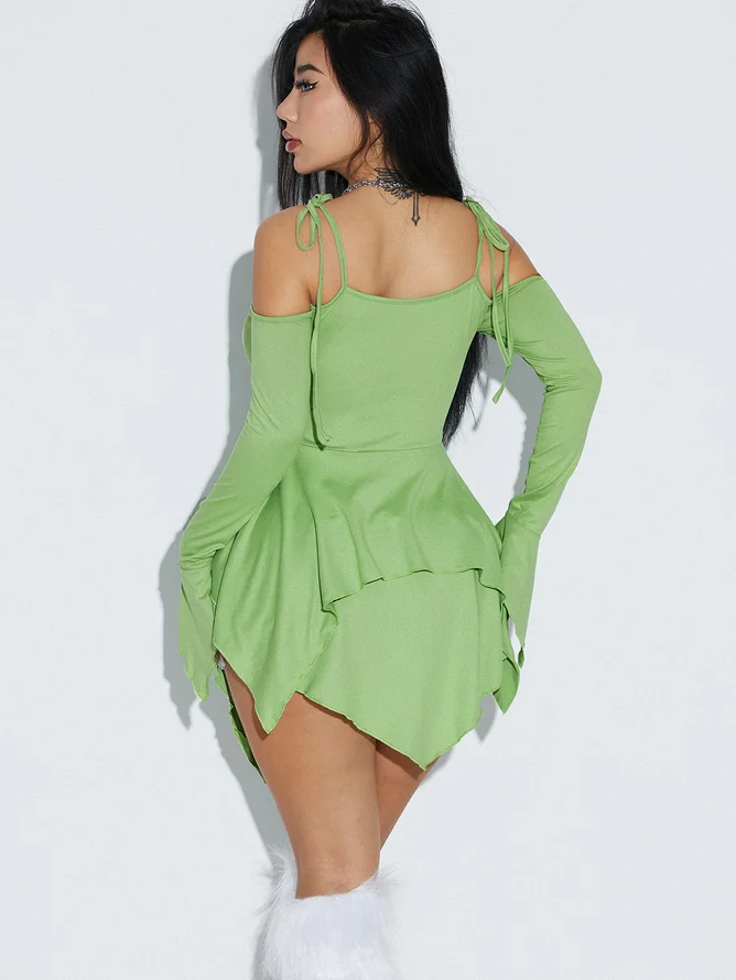 Halter Plain Long Sleeve Mini Dress