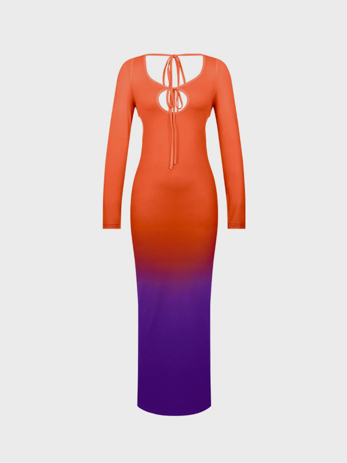 Crew Neck Ombre Long Sleeve Maxi Dress