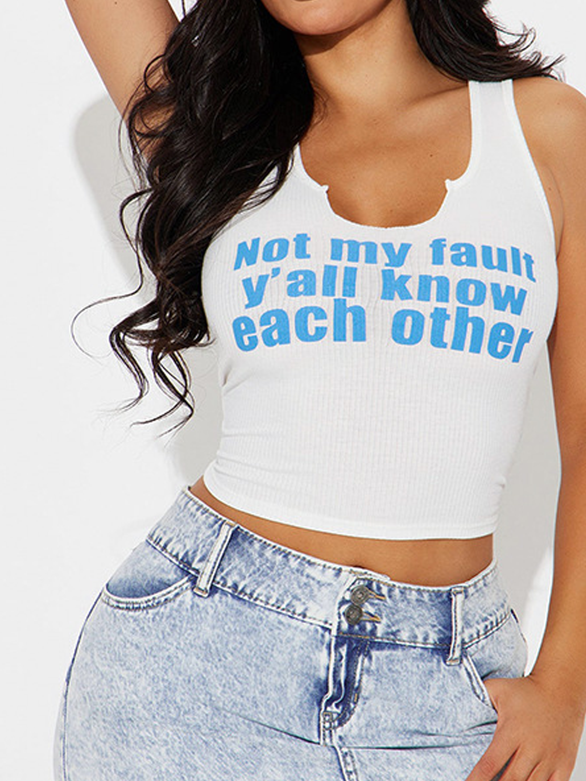 Ribbing Crew Neck Text Letters Tank Top