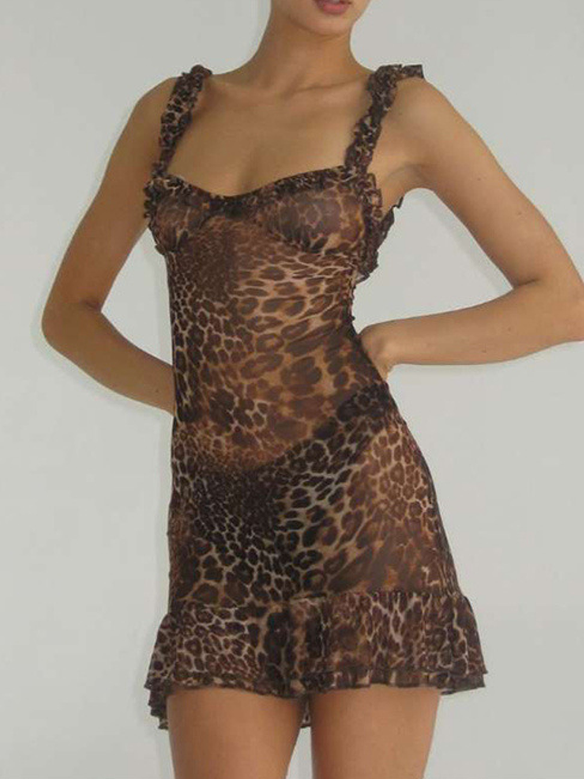 Spaghetti Leopard Sleeveless Mini Dress