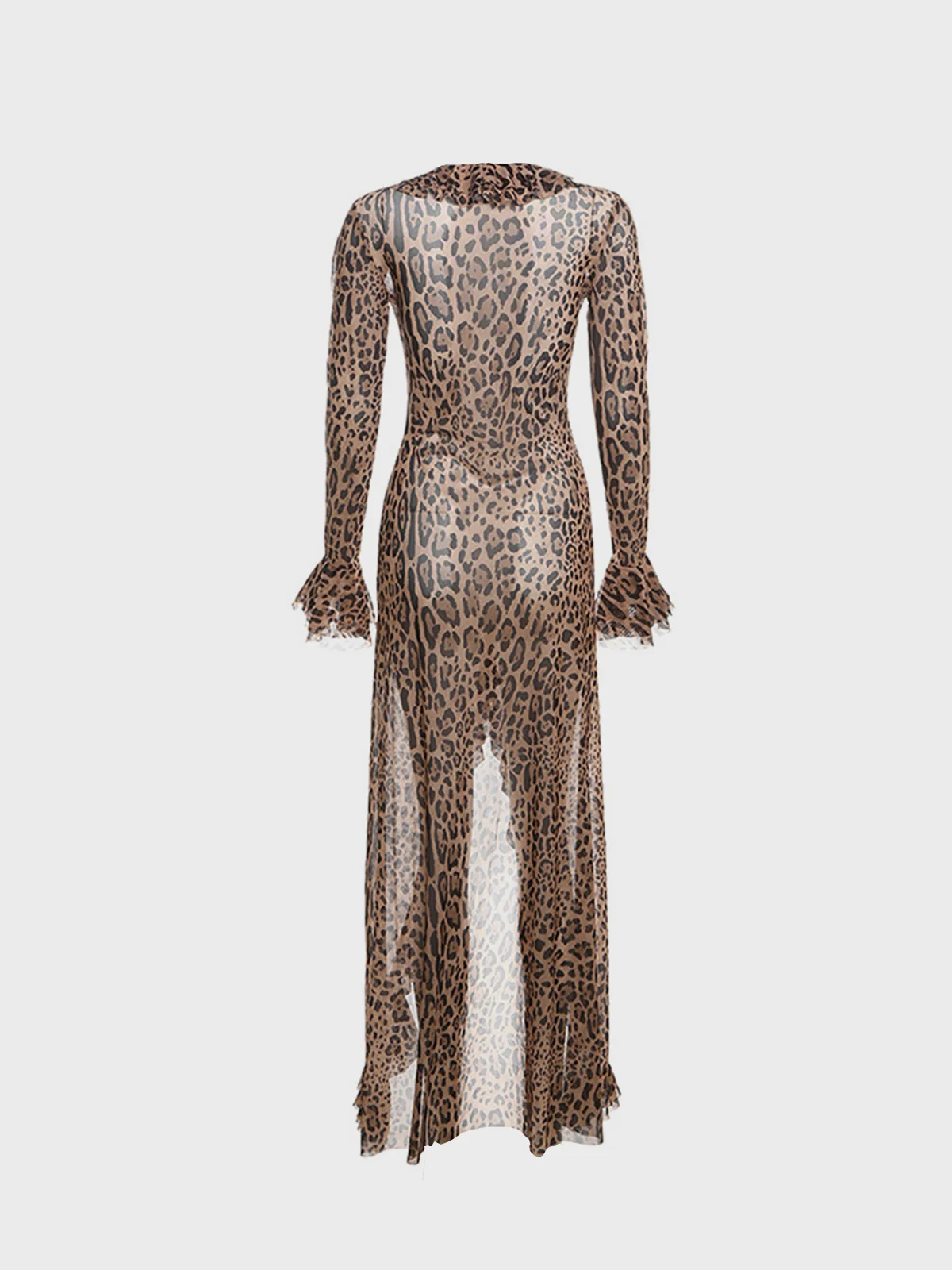 V Neck Animal Print Long Sleeve Maxi Dress