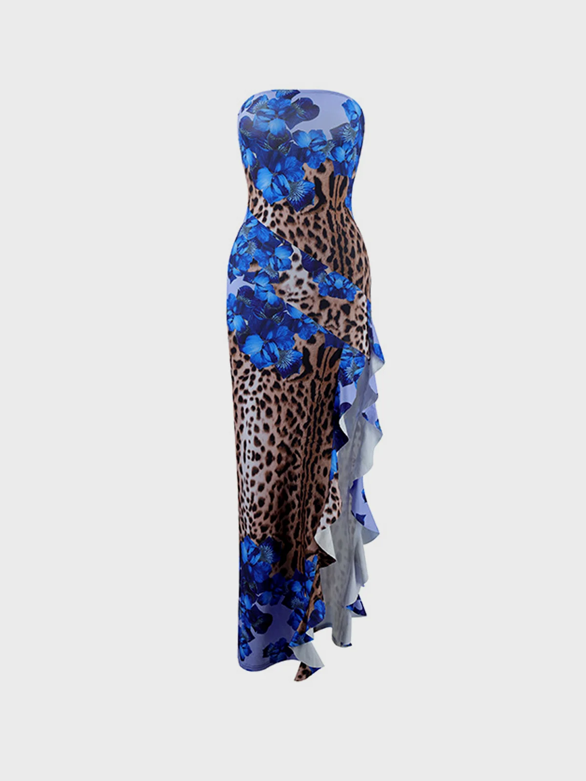 Strapless Leopard Sleeveless Maxi Dress