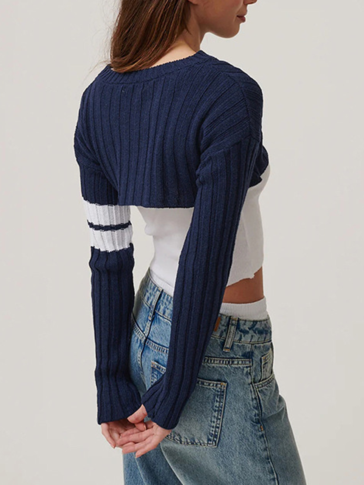 Knitted Crew Neck Text Letters Long Sleeve Sweater