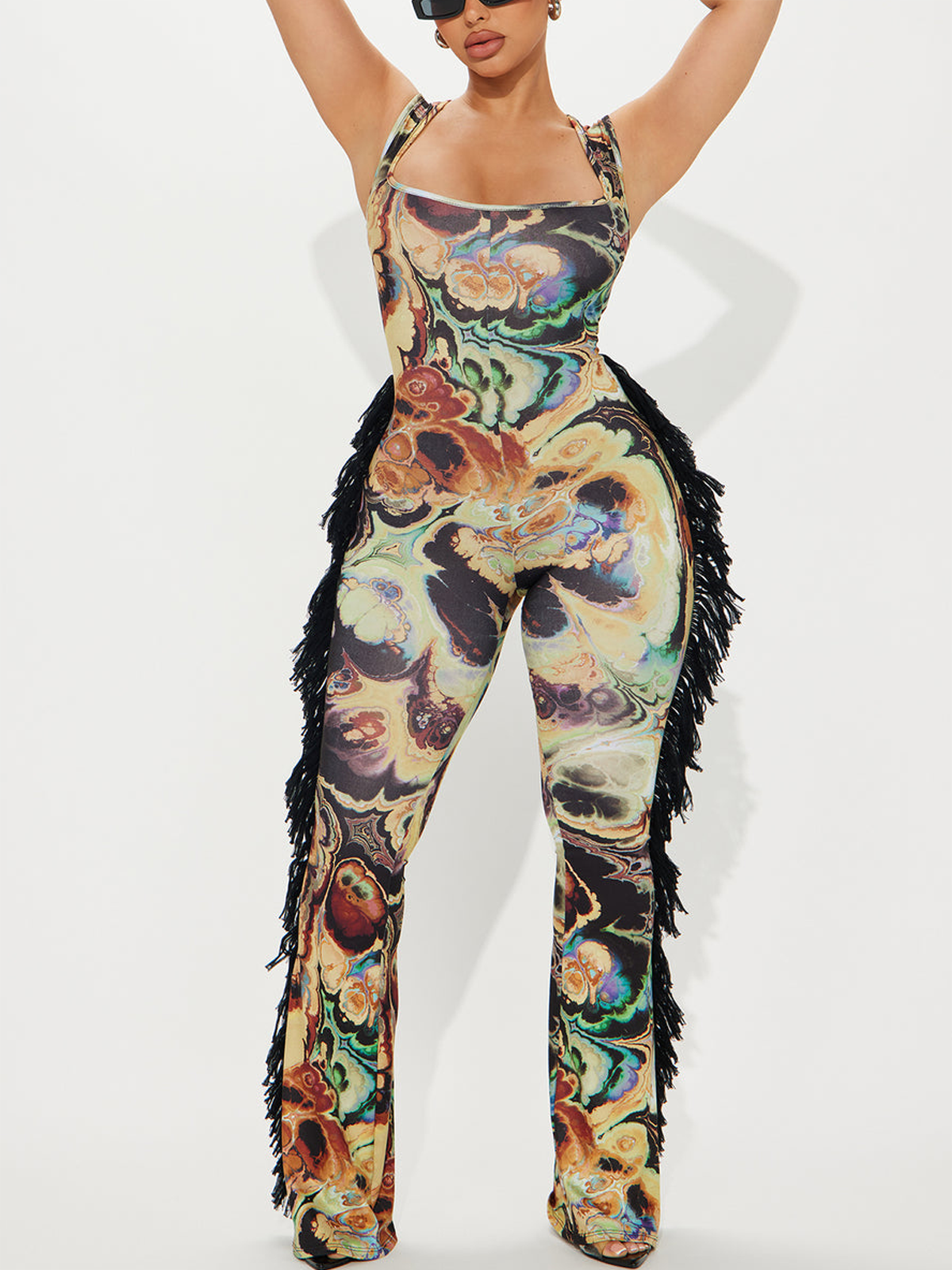 Square Neck Pop Art Print Sleeveless Jumpsuit