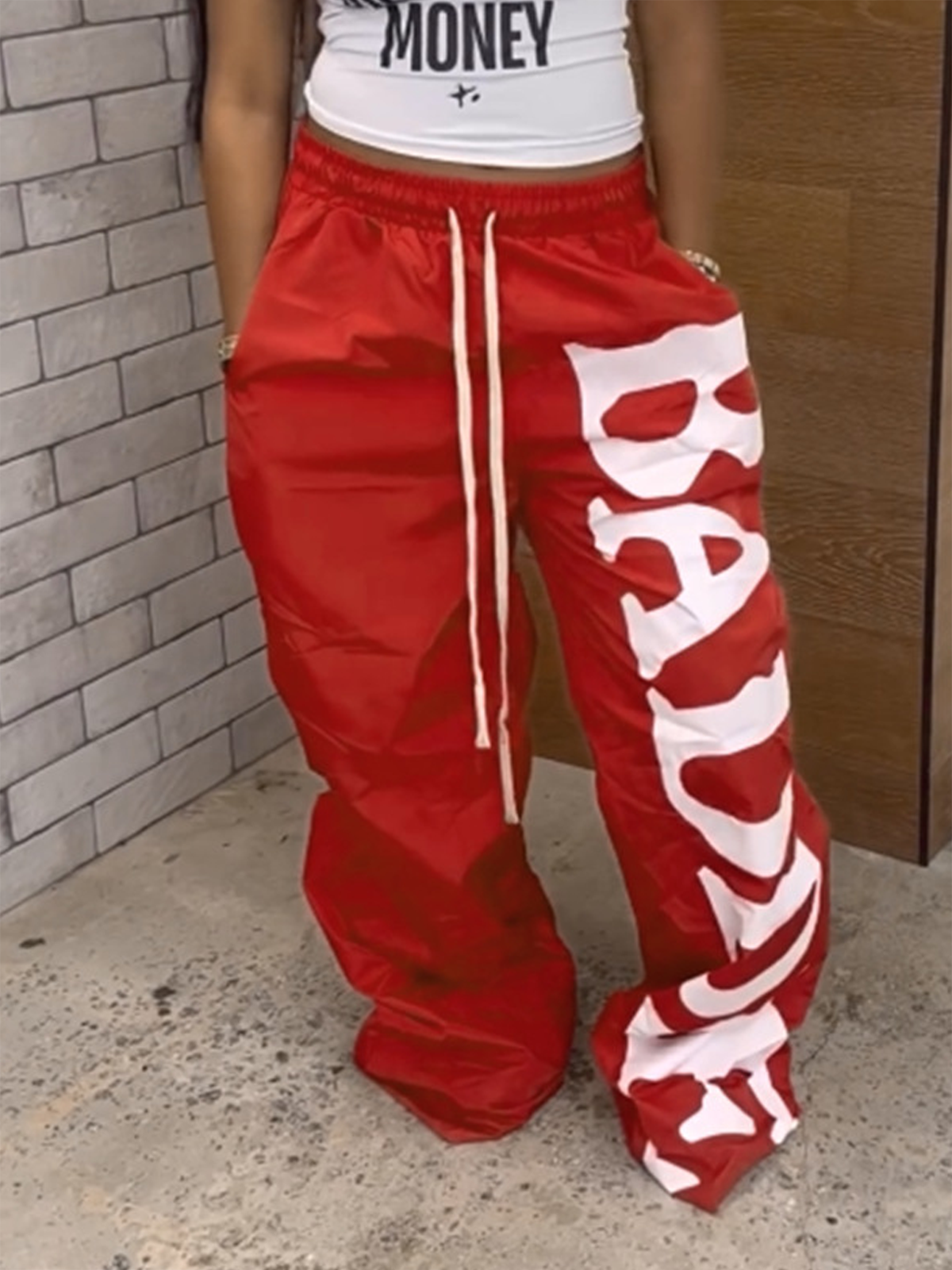 Nylon Text Letters Straight Pants Sweatpants & Joggers