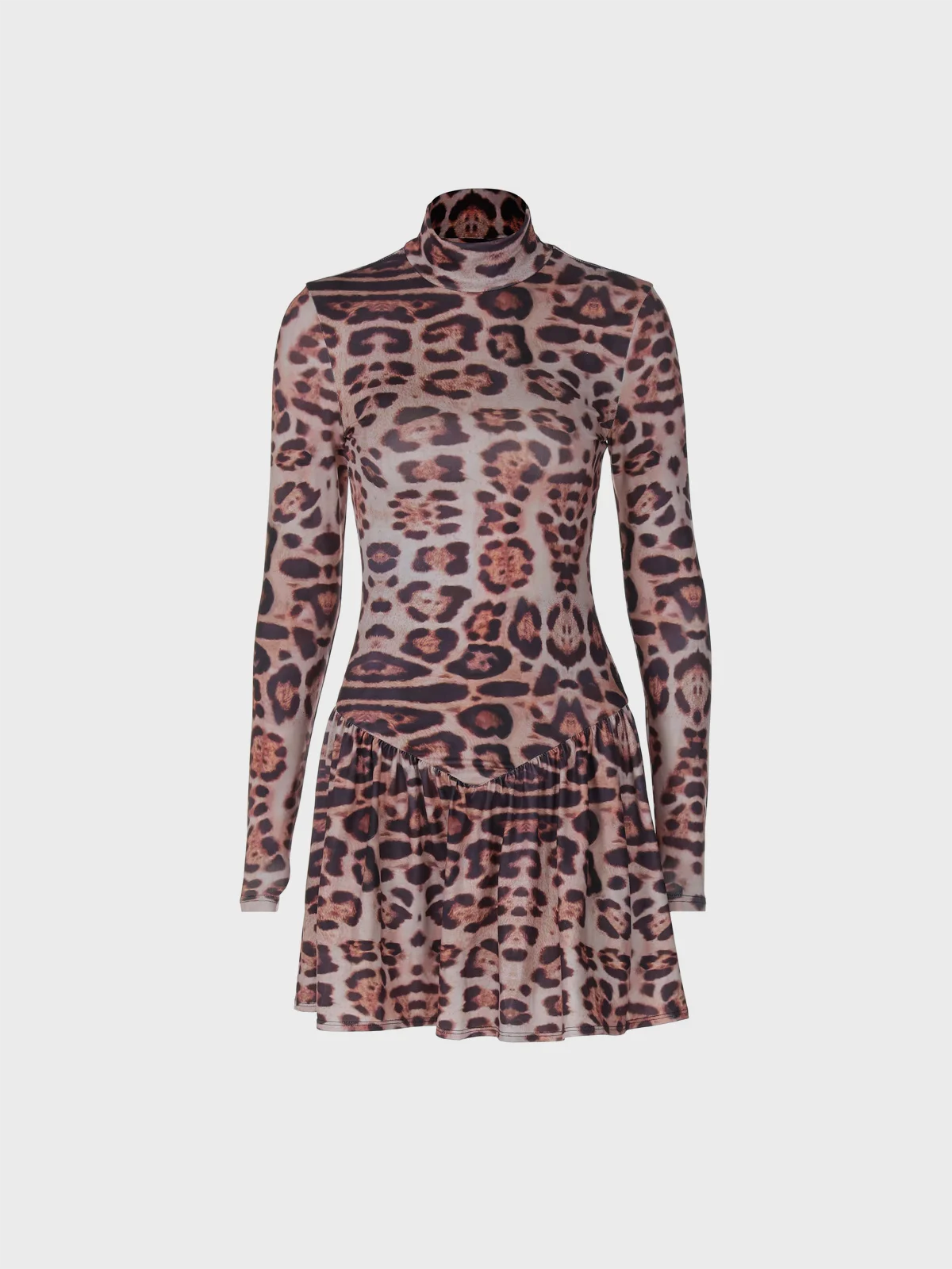 Turtleneck Leopard Long Sleeve Mini Dress