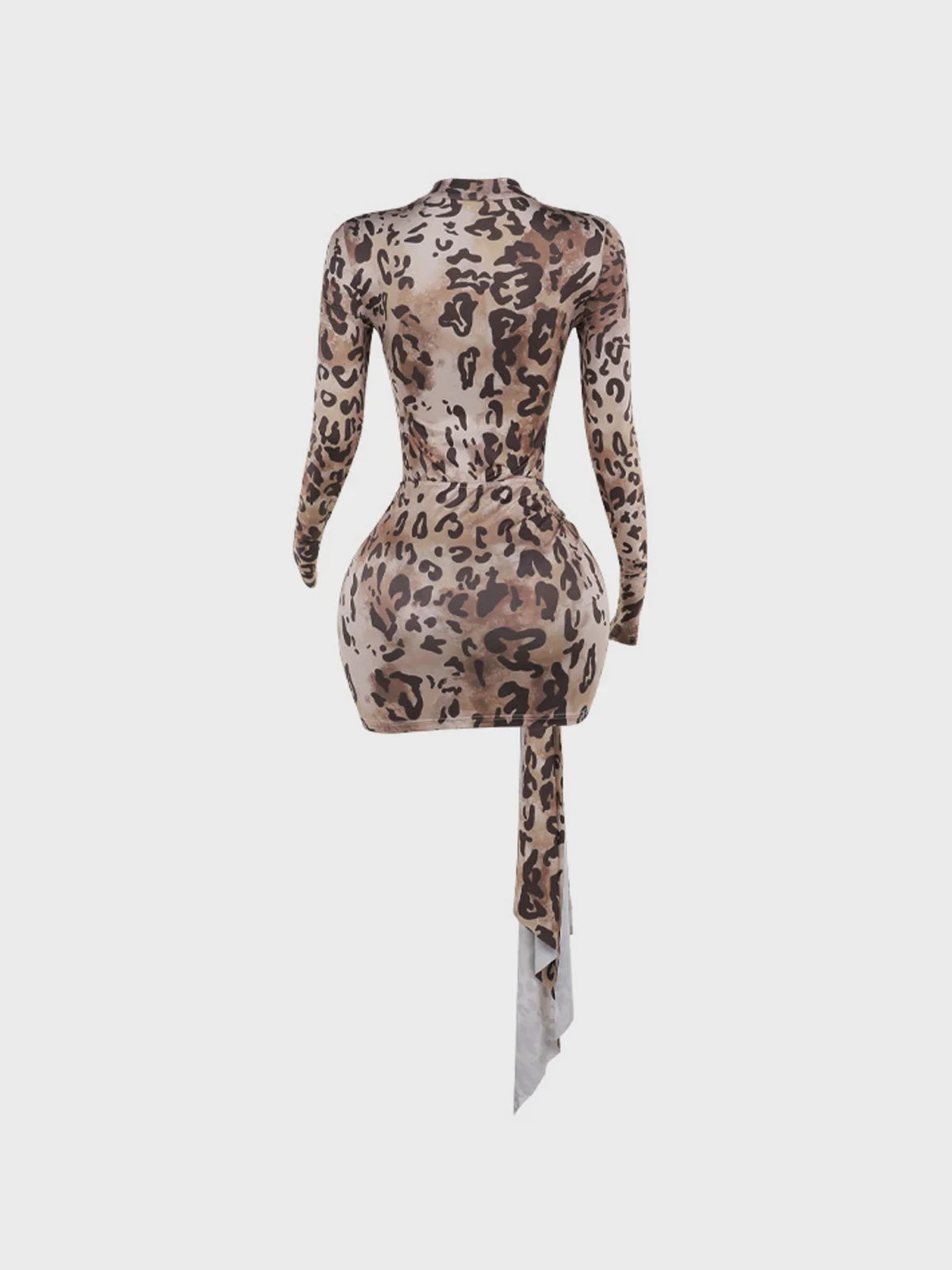 Stand Collar Leopard Long Sleeve Mini Dress