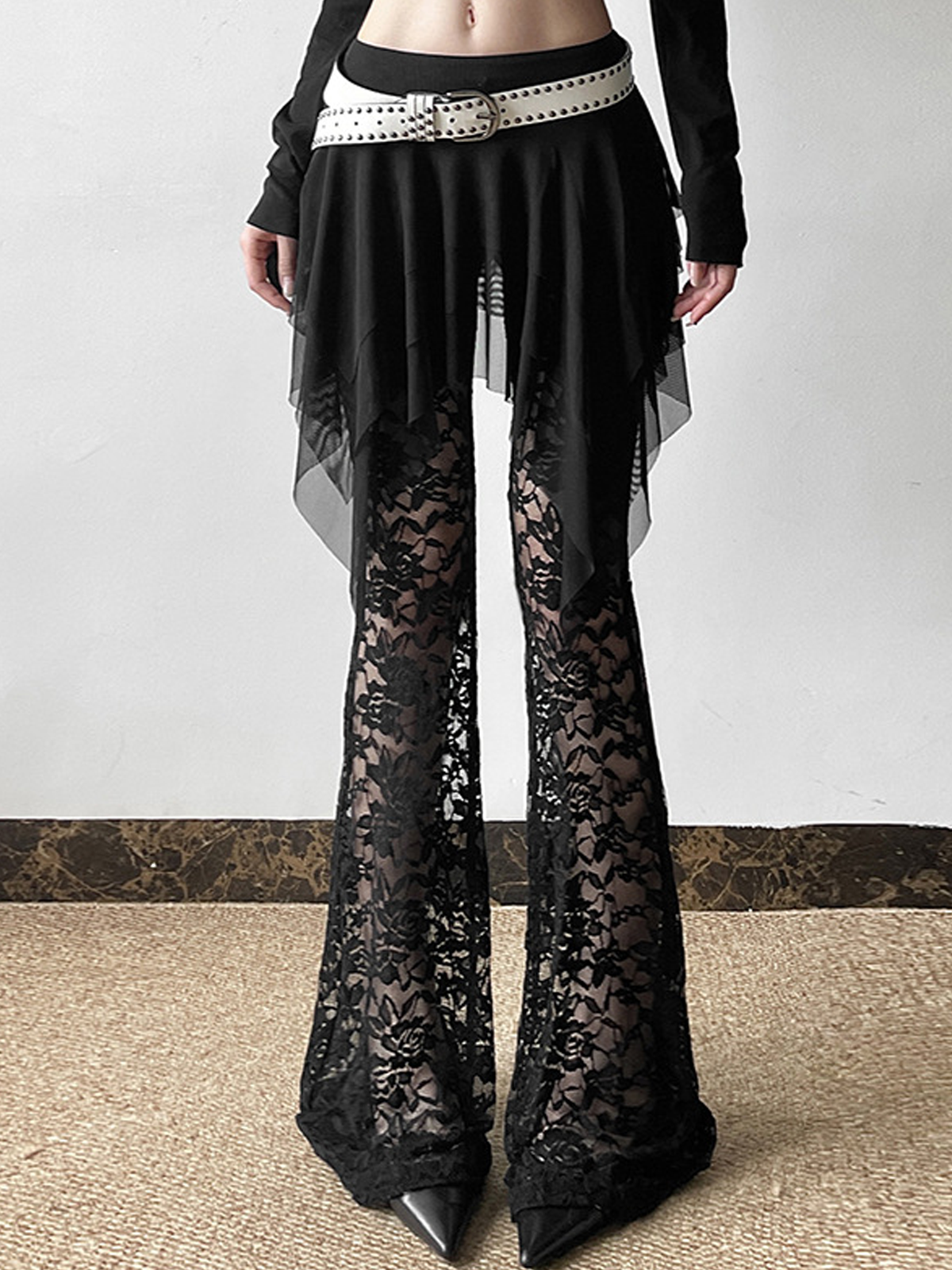 Lace Plain Flare Pants Fashion Pants