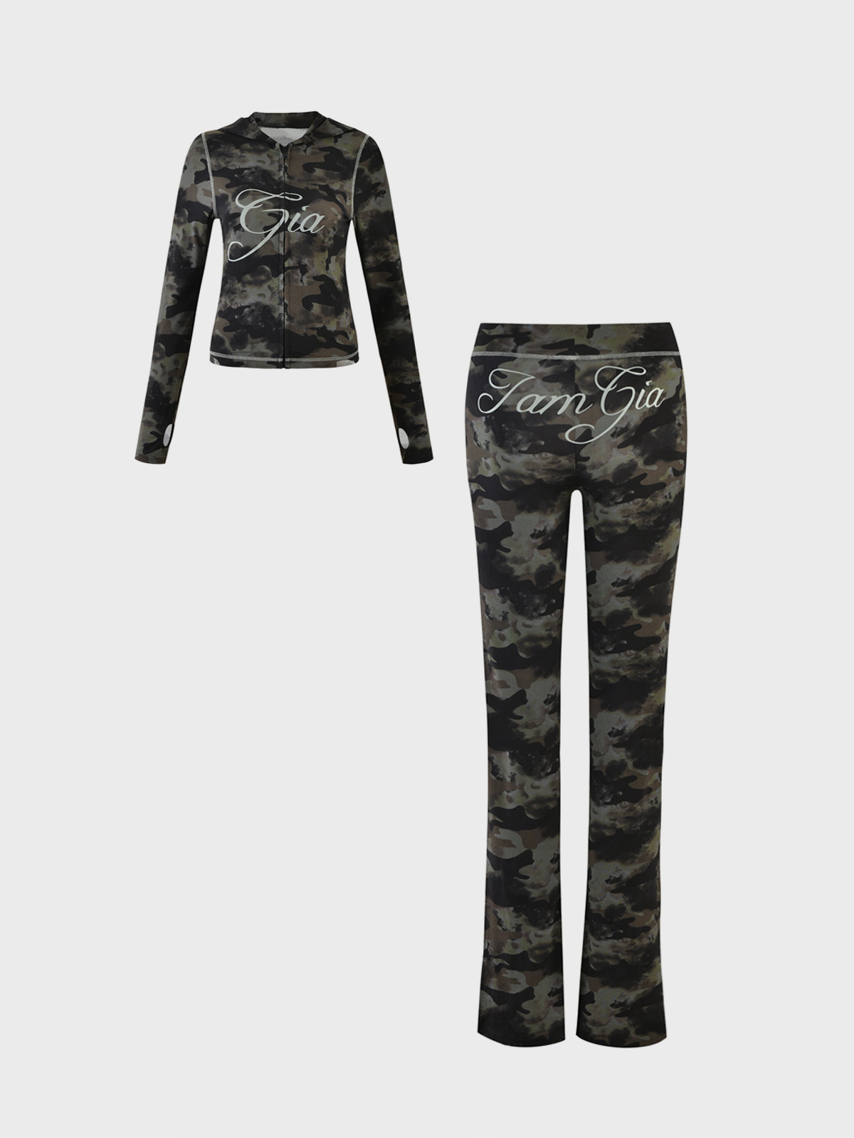 Jersey Camo Coat With Pants Two-Piece Set