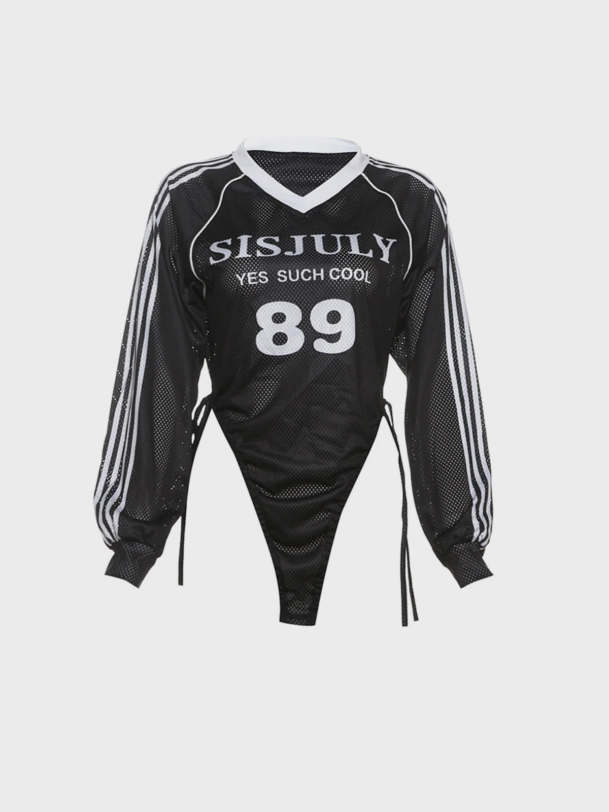 Mesh Crew Neck Text Letters Long Sleeve Jumpsuit