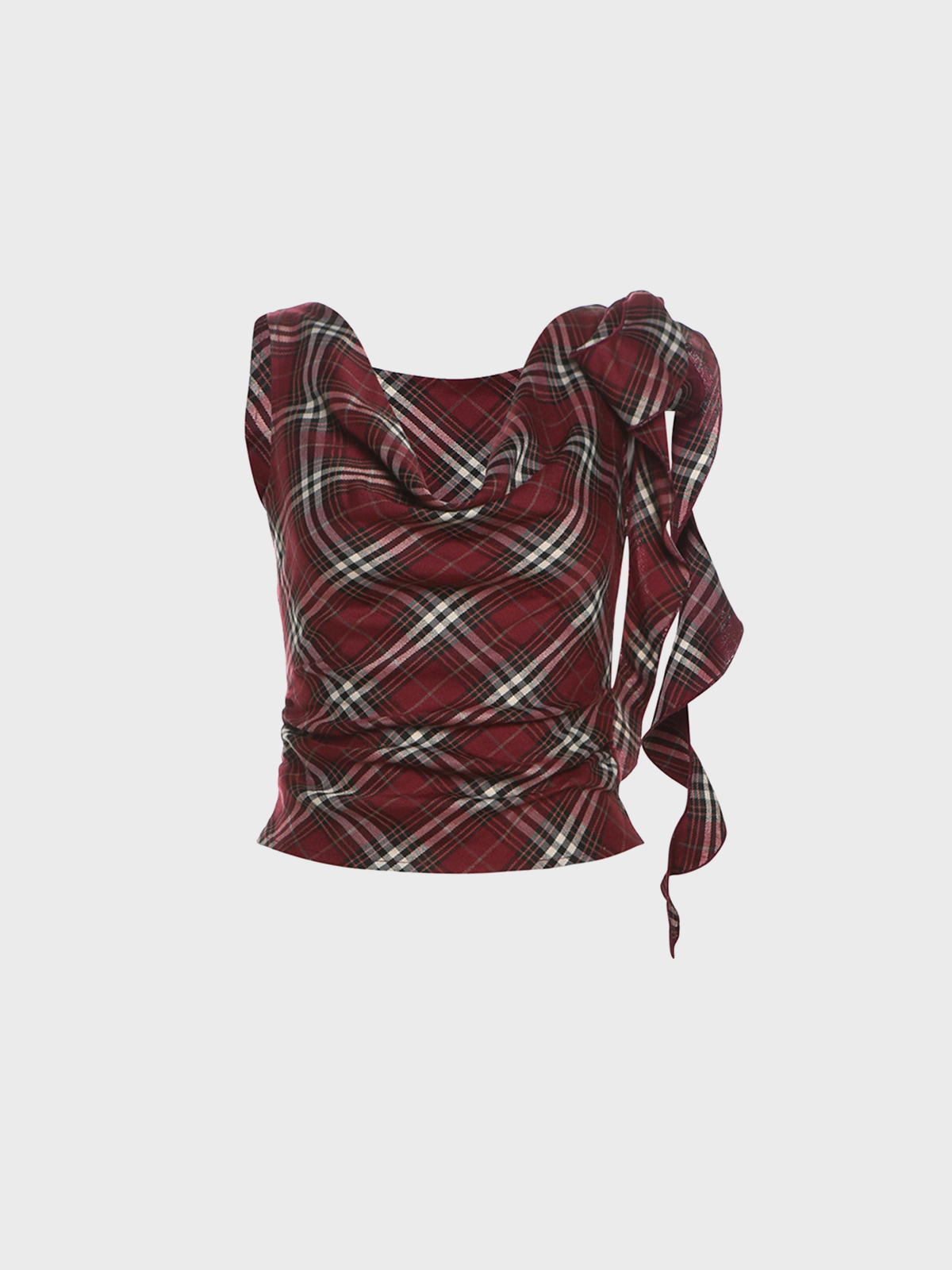 Jersey Cowl Neck Plaid Tank Top