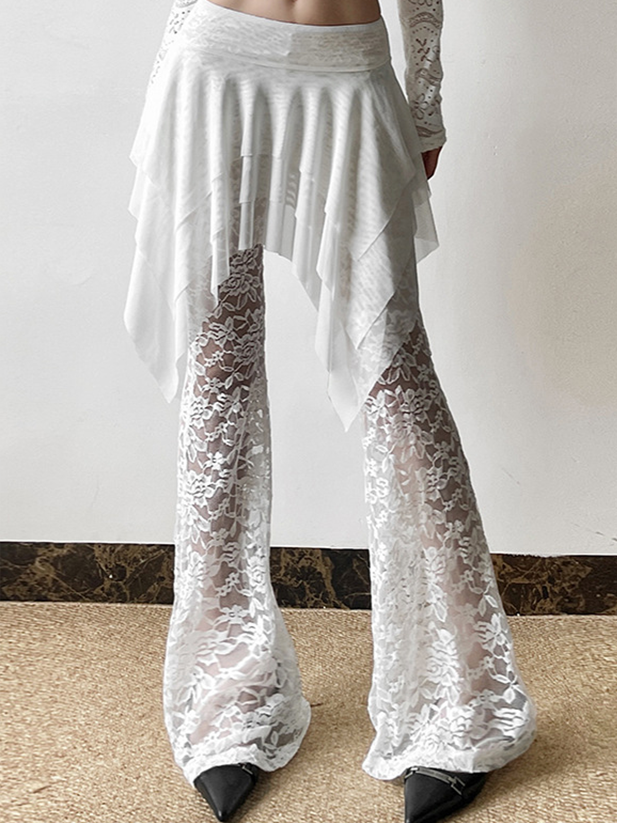 Lace Plain Flare Pants Fashion Pants