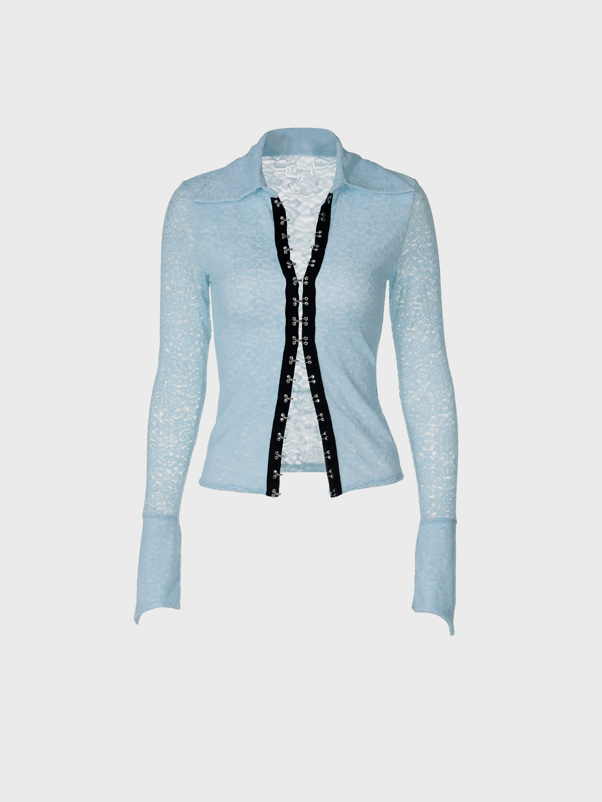 Lace Shawl Collar Color Block Long Sleeve Blouse