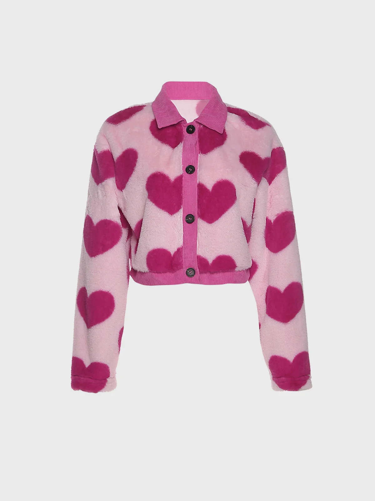 Fluff/Granular Fleece Fabric Shawl Collar Heart/Cordate Long Sleeve Teddy Jacket