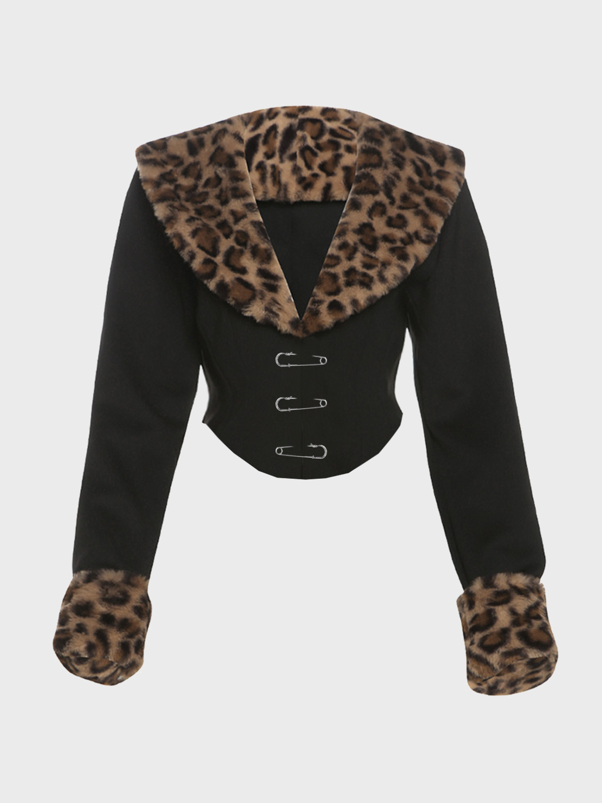 Faux Fur V Neck Leopard Long Sleeve T-shirt