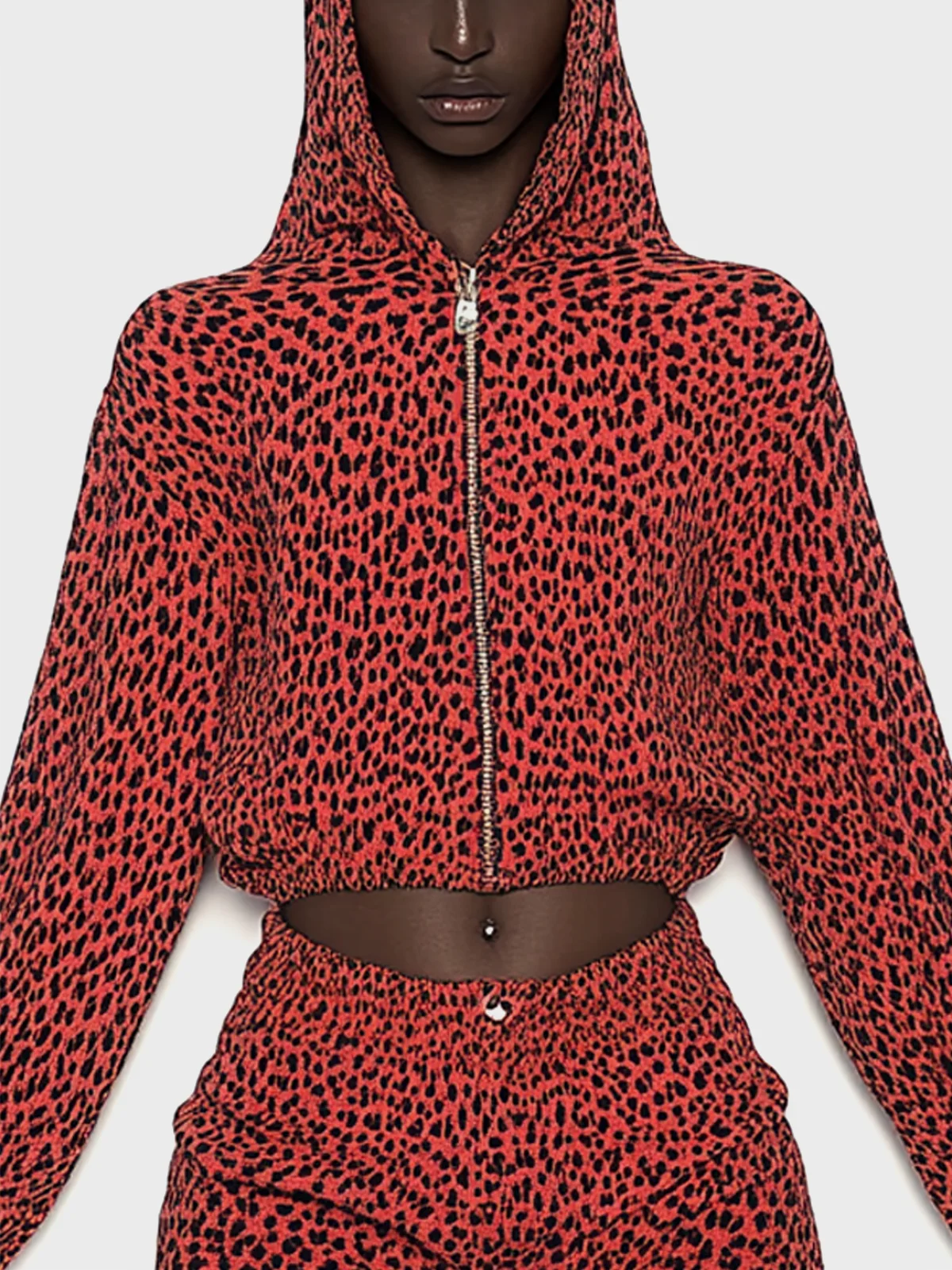 Jersey Leopard Coat With Pants Two-Piece Set