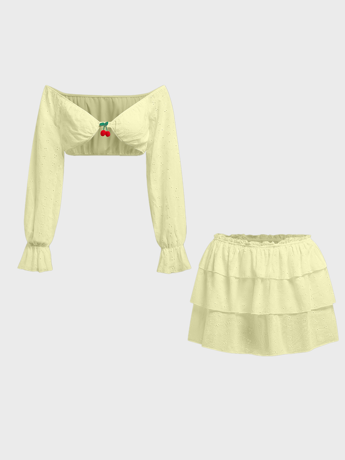 Polyester Cotton Fruit Top With Skirt Two-Piece Set