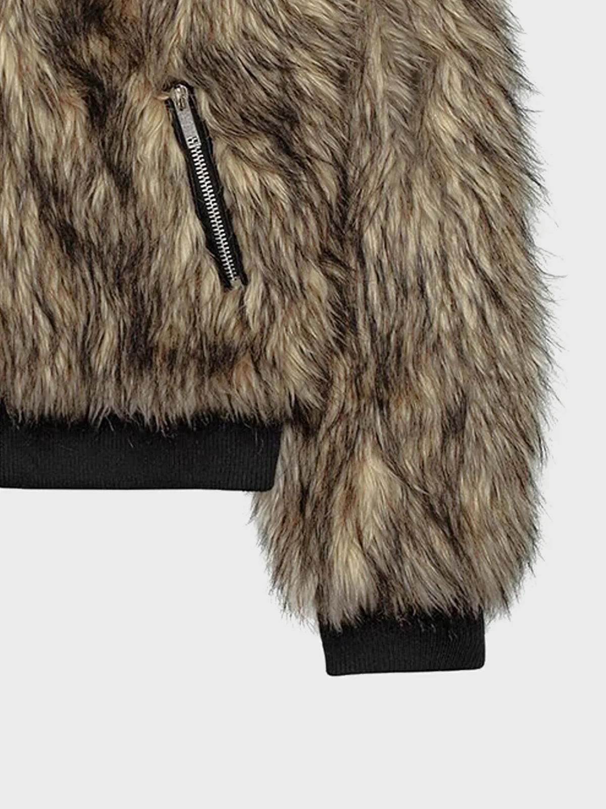 Faux Fur Shawl Collar Ombre Long Sleeve Leather & Faux Leather