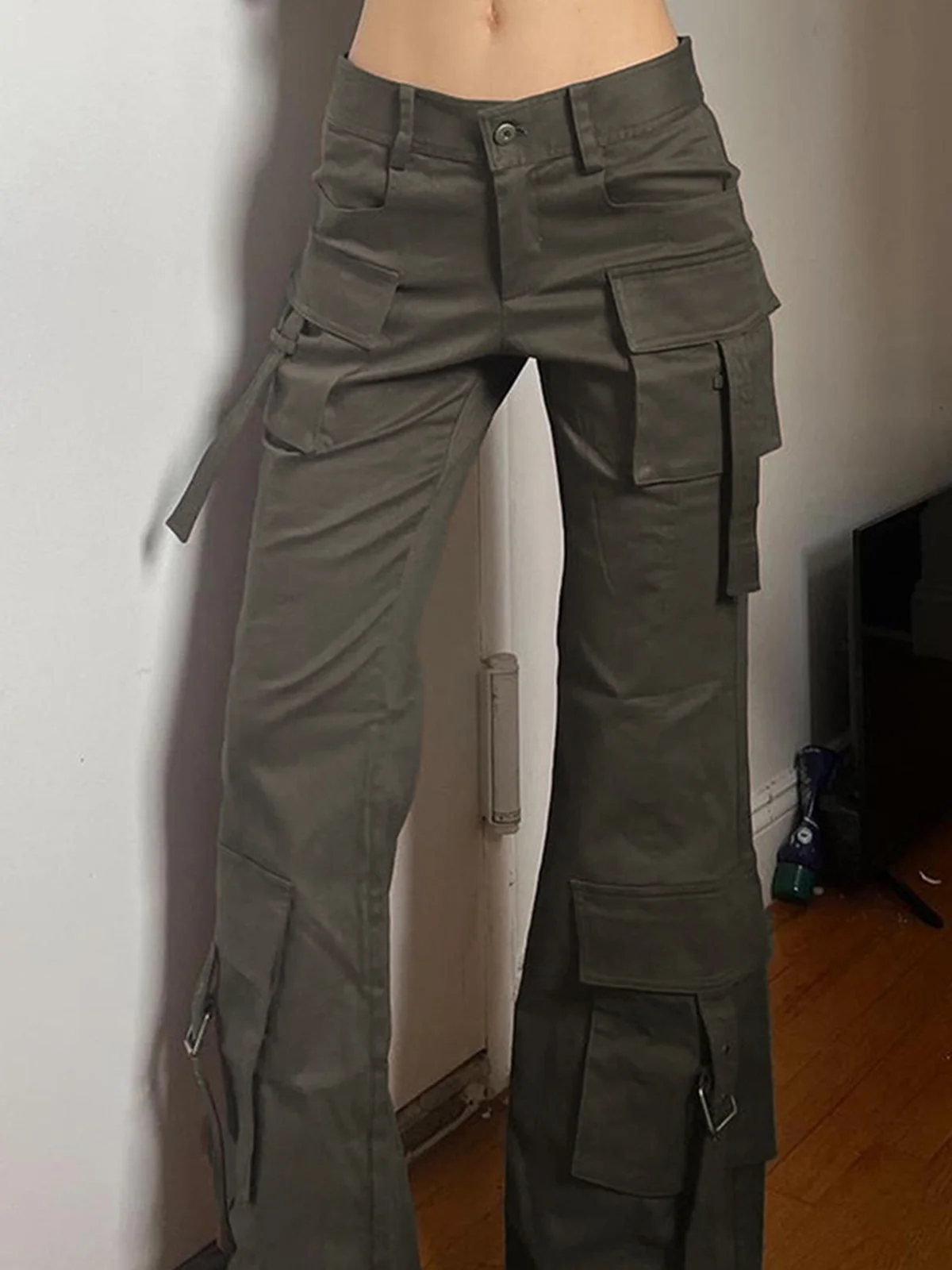 Twill Plain Flare Pants Cargo Pants