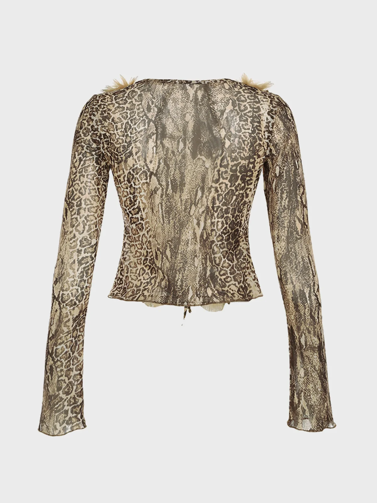 Faux Fur V Neck Animal Print Long Sleeve Blouse