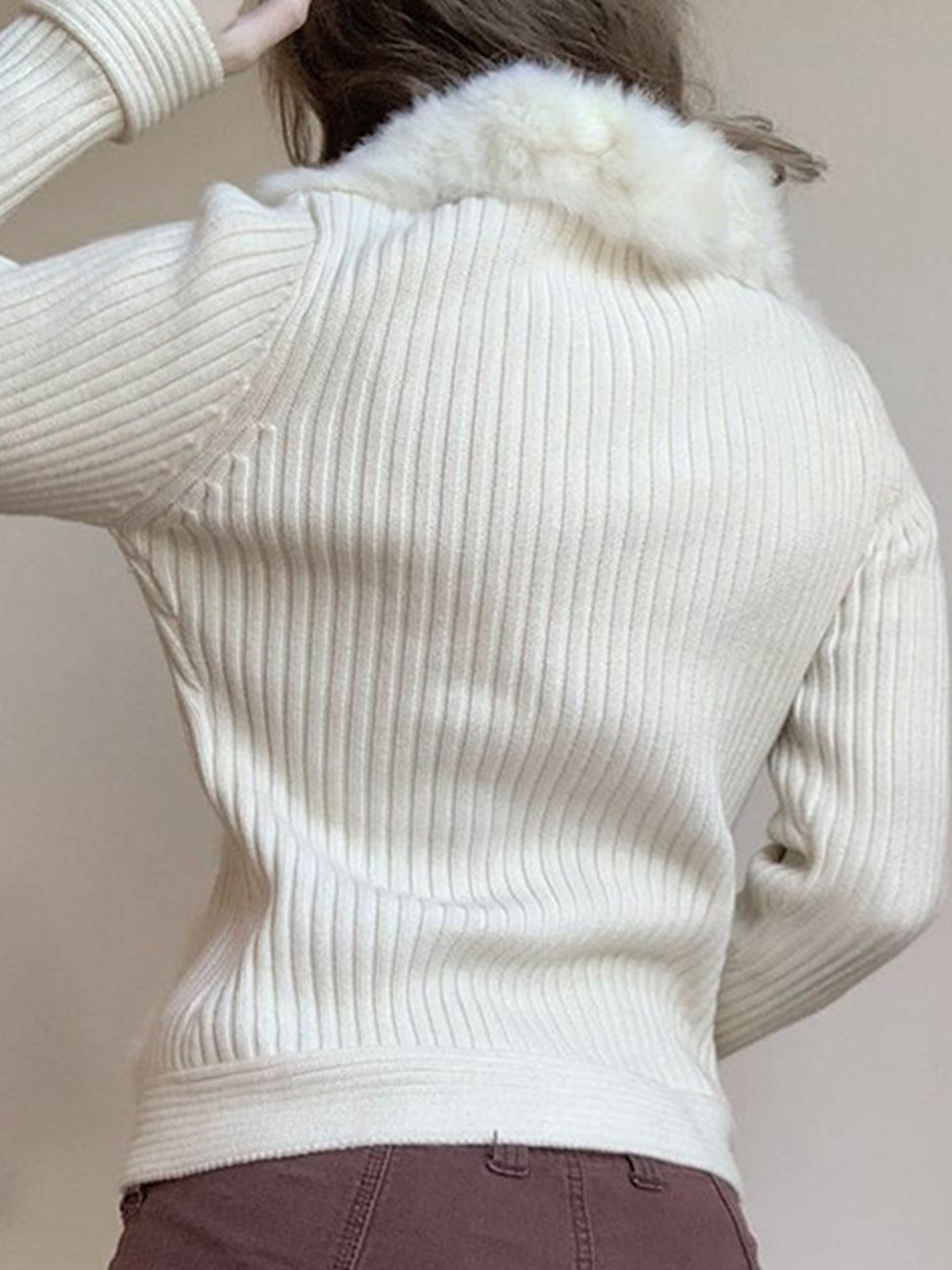 Knitted Stand Collar Plain Long Sleeve Jacket