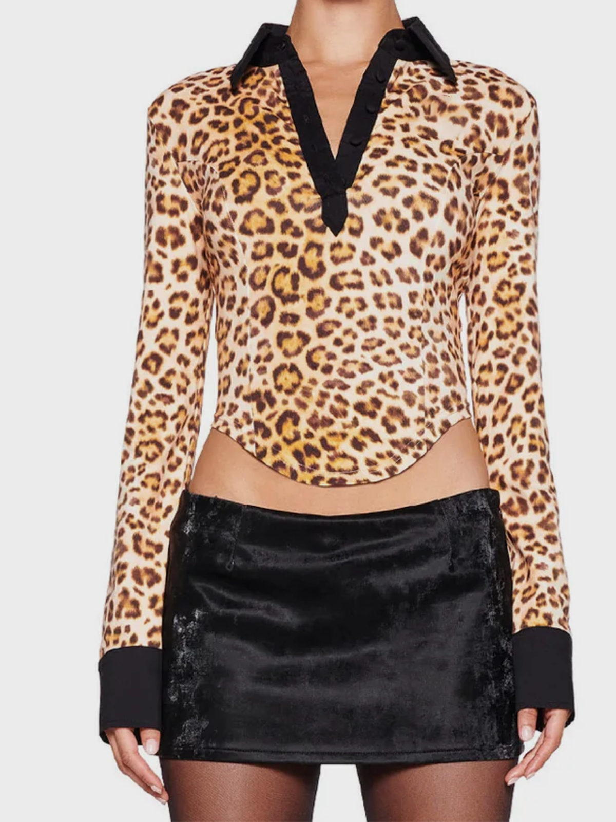 Jersey Shirt Collar Animal Print Long Sleeve Shirt