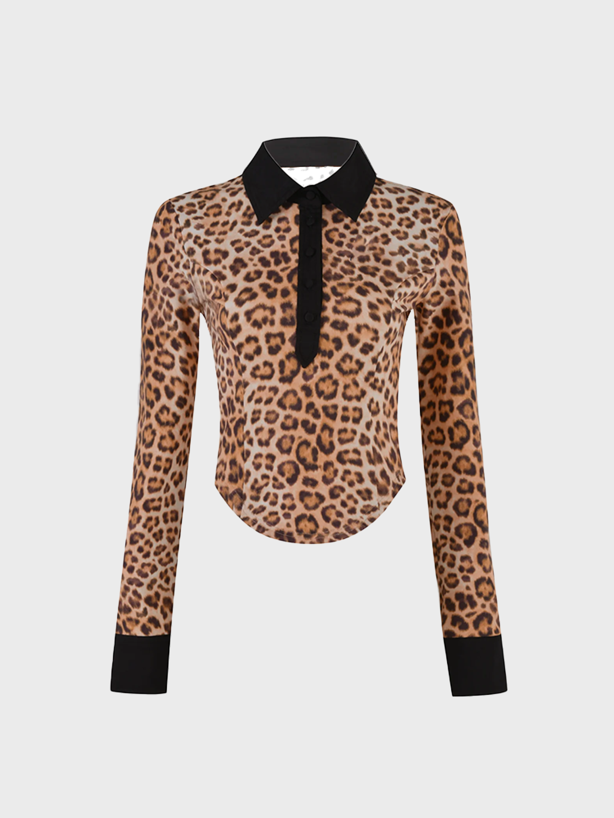 Jersey Shirt Collar Animal Print Long Sleeve Shirt