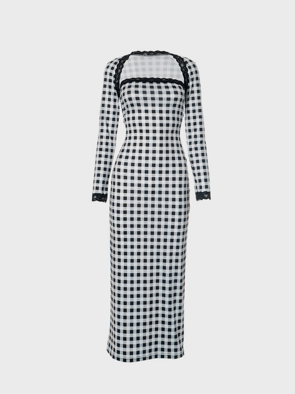 Strapless Plaid Long Sleeve Maxi Dress