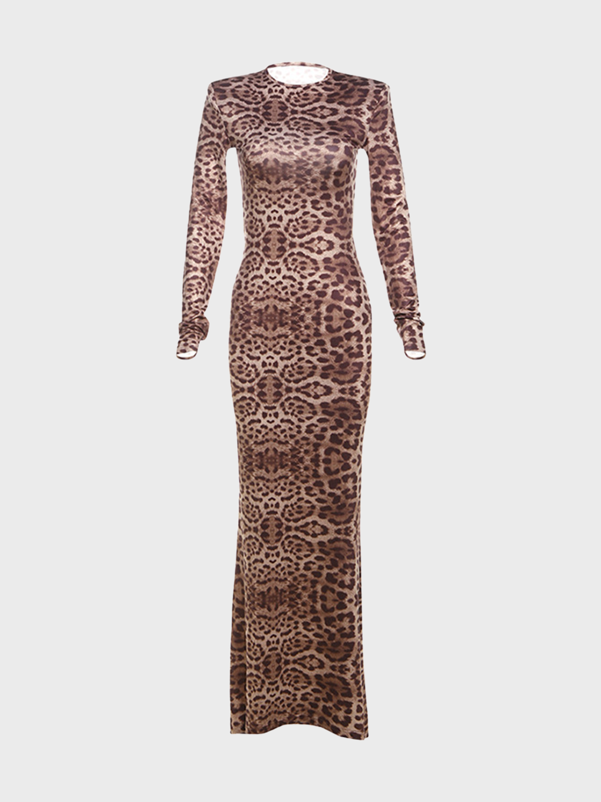 Crew Neck Animal Print Long Sleeve Maxi Dress