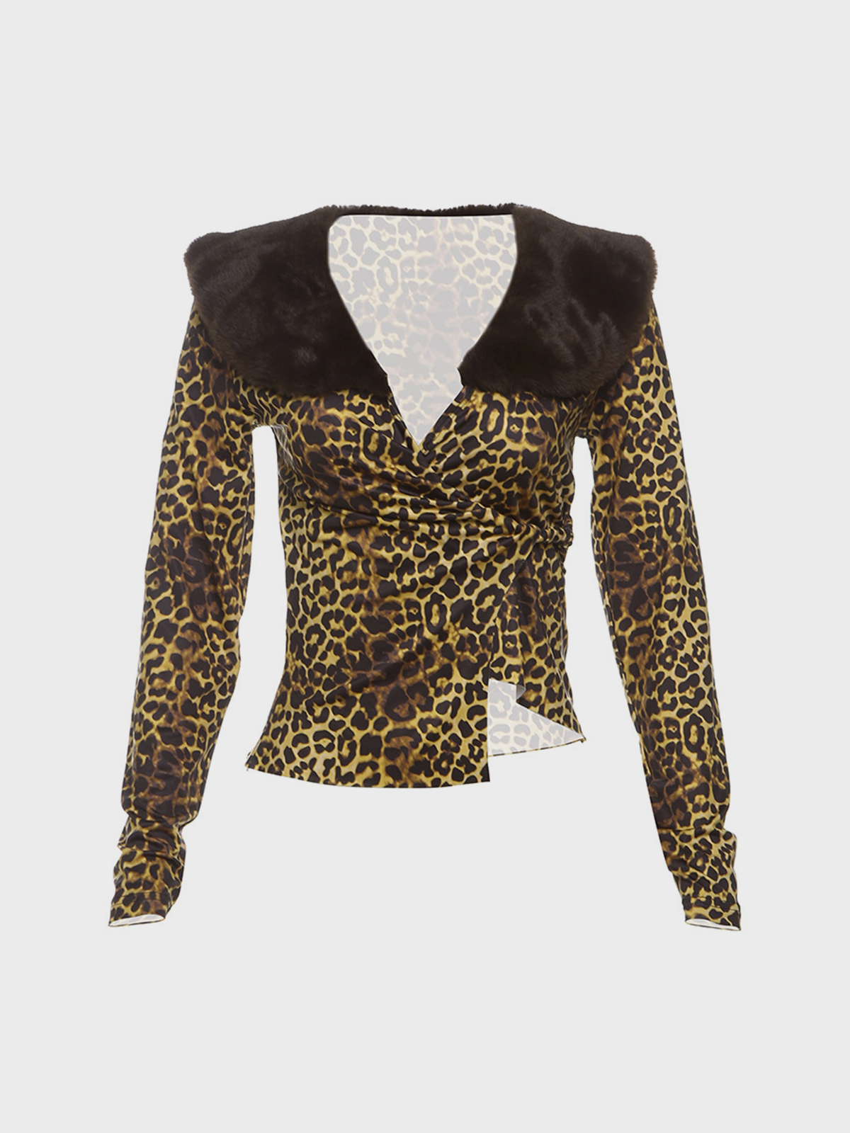 Jersey V Neck Leopard Long Sleeve T-shirt