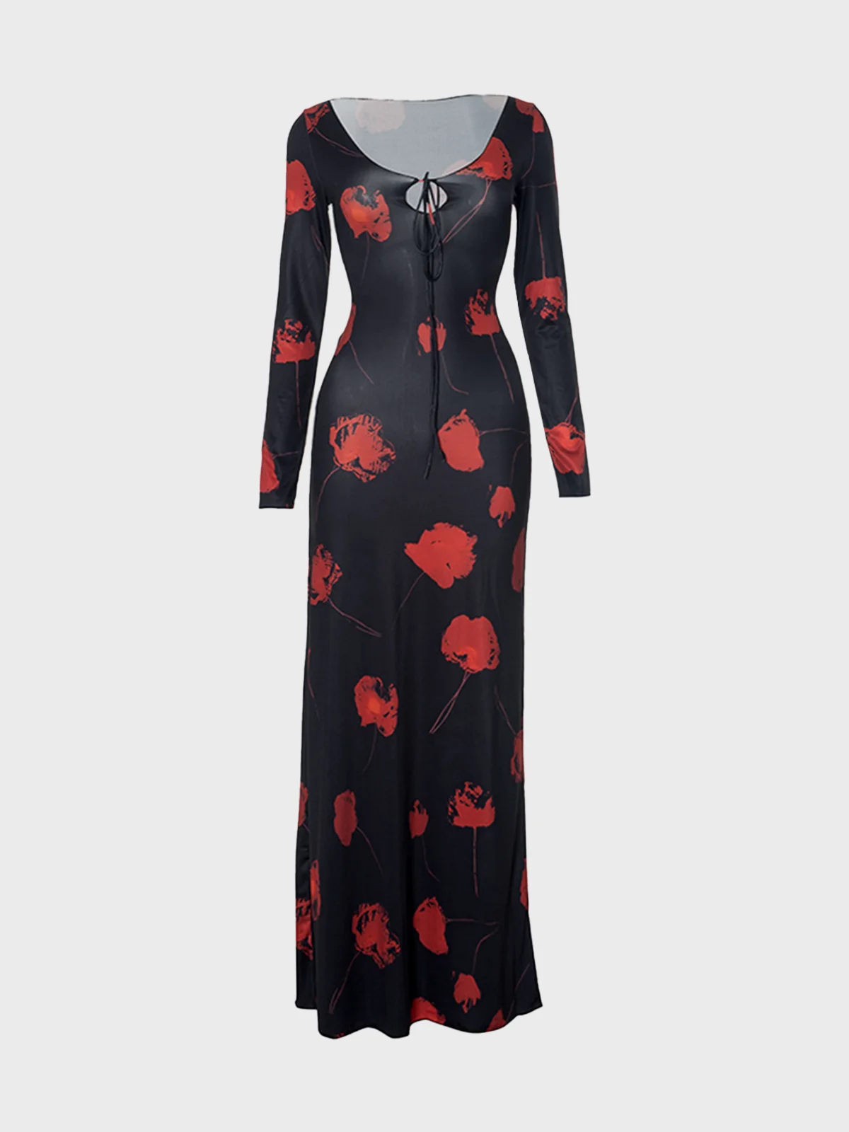 V Neck Floral Long Sleeve Maxi Dress