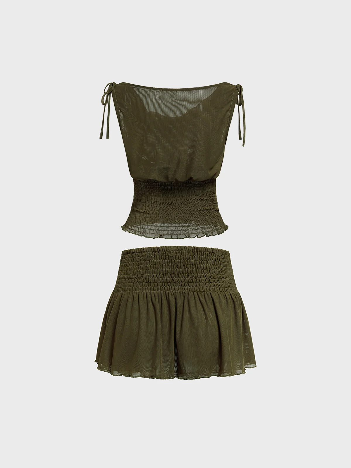 Net Plain Top With Skirt Two-Piece Set