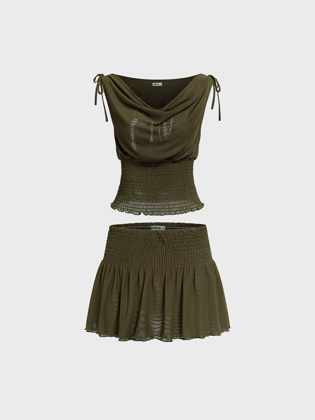 Net Plain Top With Skirt Two-Piece Set