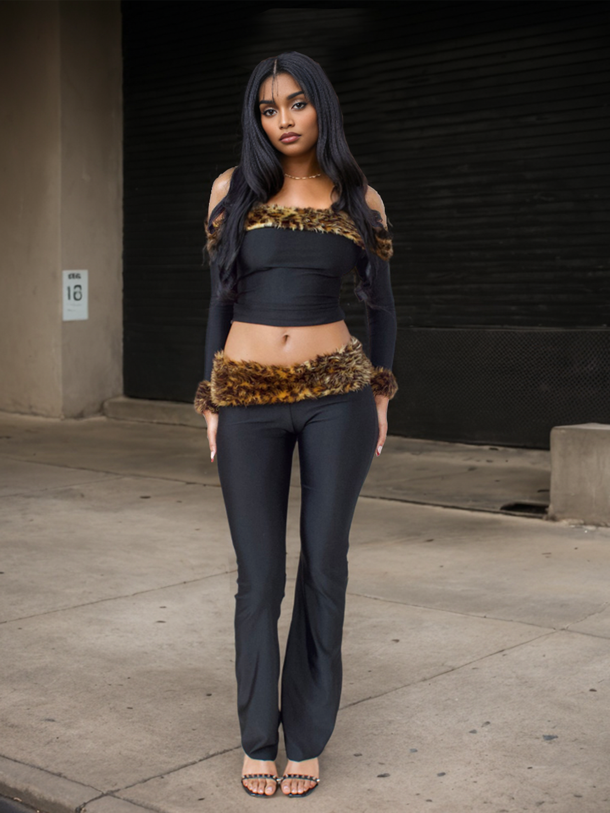 Jersey Leopard Top With Pants Two-Piece Set